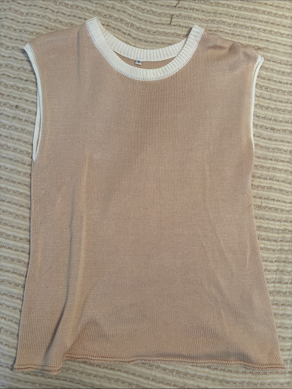 Sleeveless Knit Tank Top - Cream and Tan